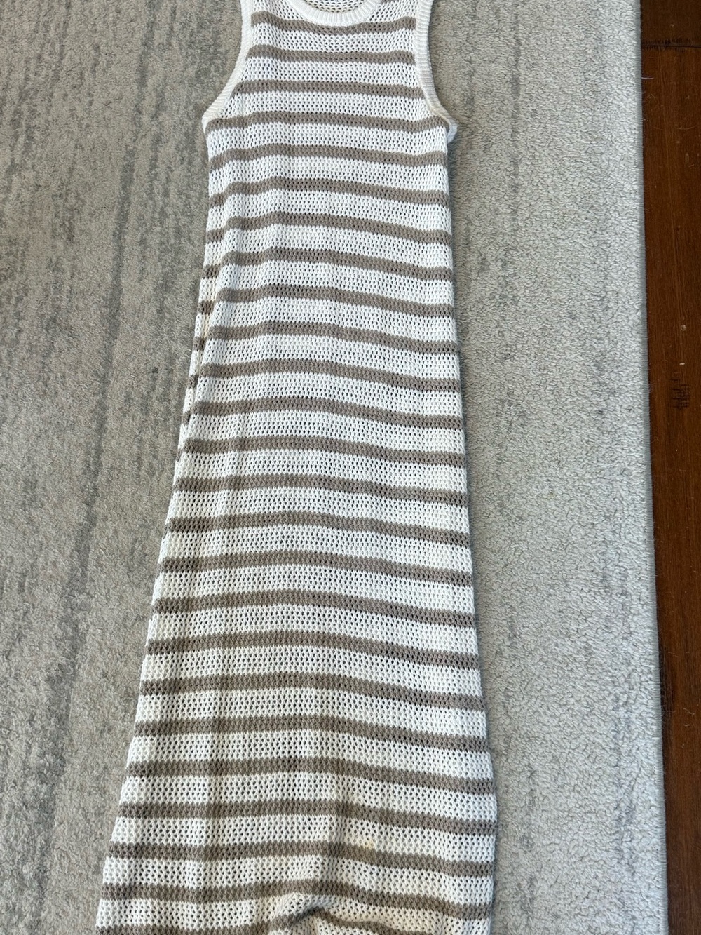 Sonoma Gorgeous Sleeveless Knit Maxi Dress in White and Tan Stripes